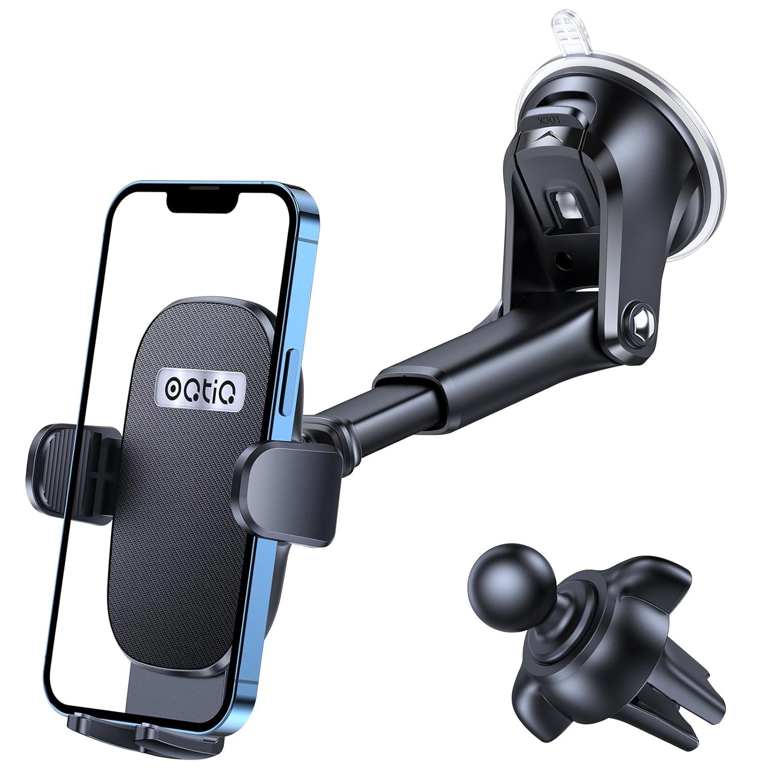 Oqtiq Car Phone Holder, Car Phone Holder with Suction Cup, Telefoonhouder Auto, 3 in 1 Car Phone Mount for Dashboard, Air Windscreen, Mobile Phone Holder for Car Compatible with...
