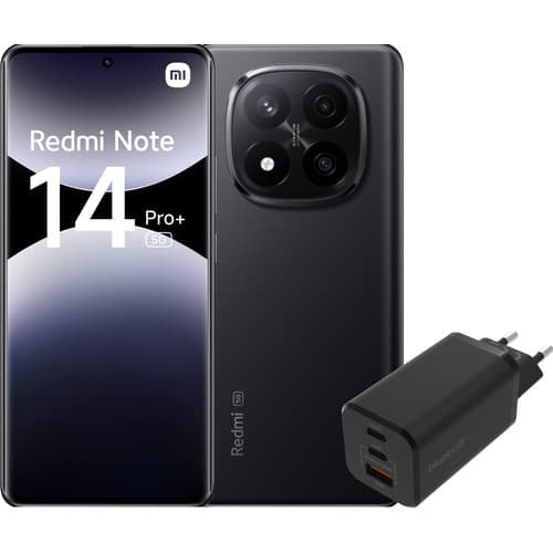 Pack Redmi Note 14 Pro+ 256 Go (Noir, 5G) + chargeur BlueBuilt 65 W 3 ports (Noir)