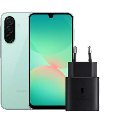 Pack Samsung Galaxy A26 128 Go Vert 5G + Chargeur Samsung 25 W Noir