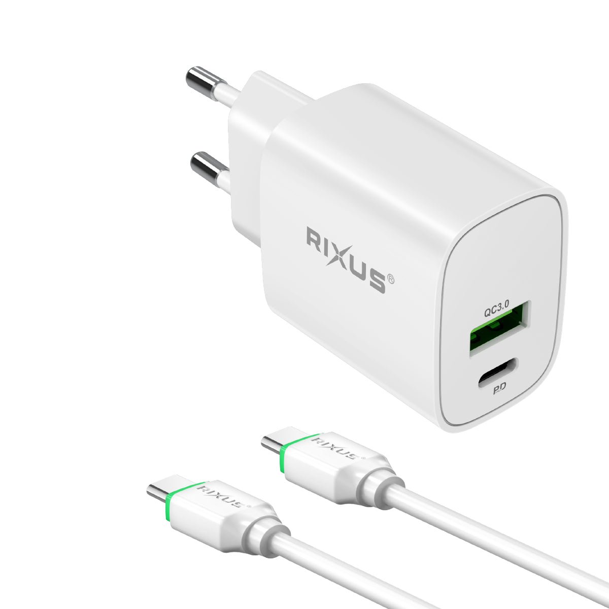 Rixus RX90CC Adapter With USB-C To USB-C Cable 100CM 20W White
