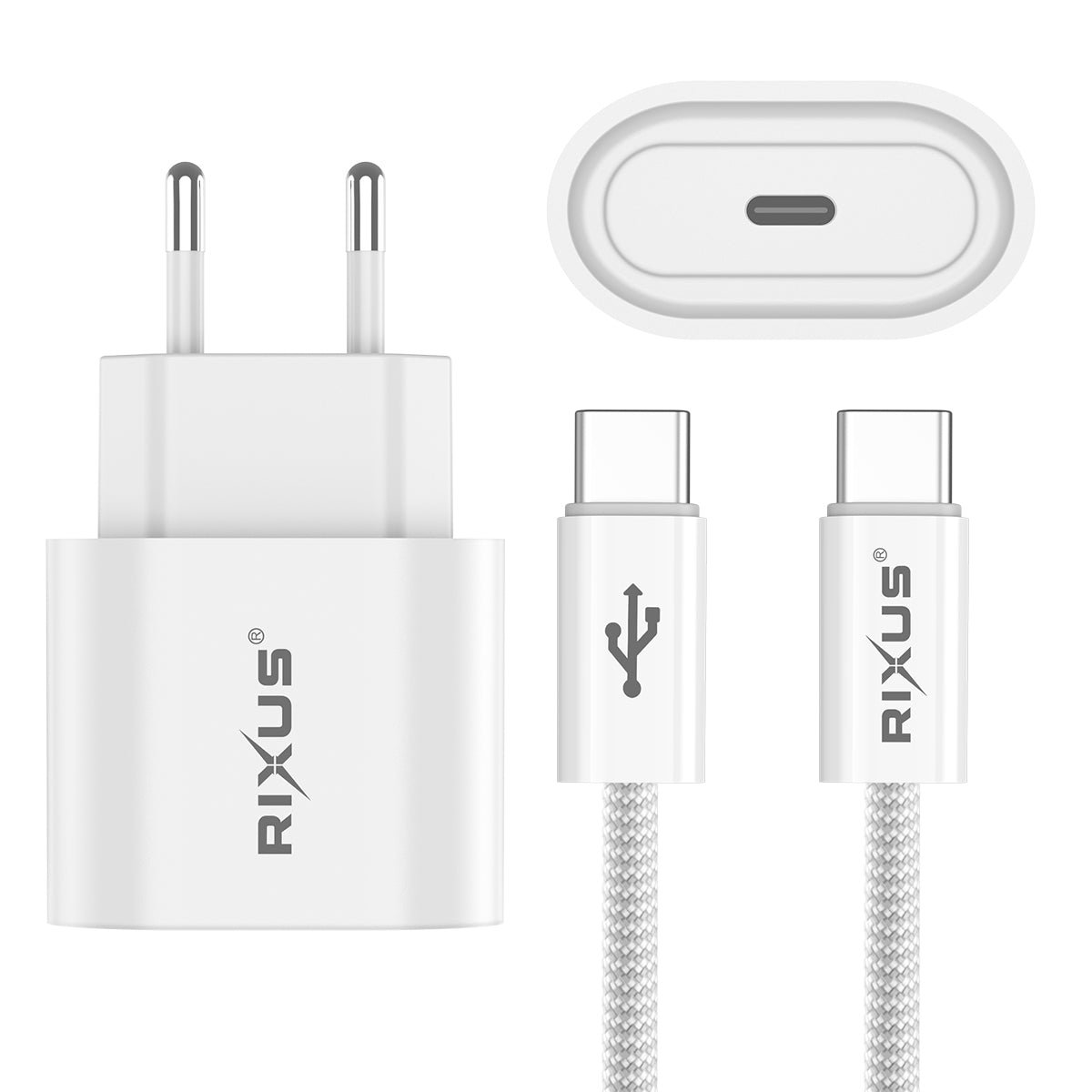 Rixus RXHC20C Fast Charger USB-C To USB-C Cable 180CM 20W White