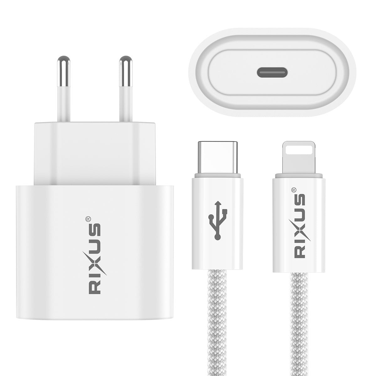 Rixus RXHC30L Fast Charger USB-C To Lightning Cable 180CM 30W White