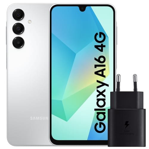 Samsung Galaxy A16 128 Go blanc (4G) + chargeur Samsung 25 W noir