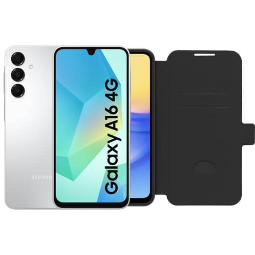 Samsung Galaxy A16 4G 128 Go — Blanc + étui BlueBuilt Book Case noir