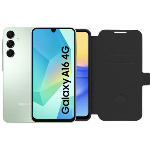 Samsung Galaxy A16 4G, 128 Go — Vert + Étui folio BlueBuilt noir