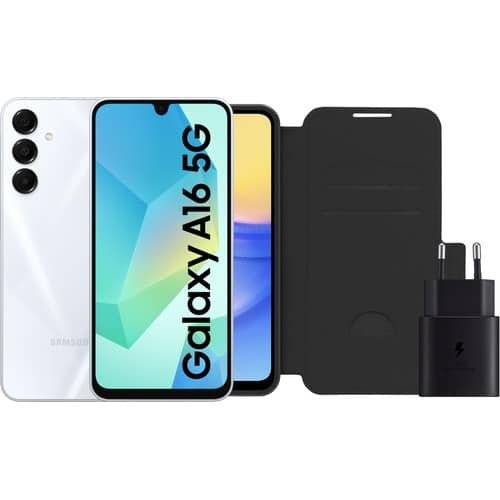 Samsung Galaxy A16 5G — 128 Go, blanc + pack d'accessoires