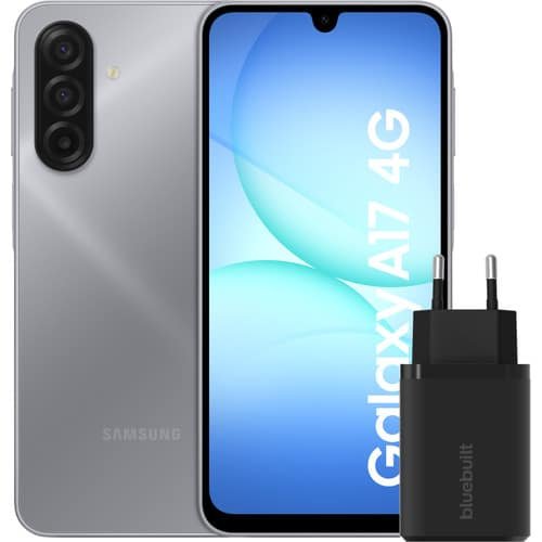 Samsung Galaxy A17 128 Go Gris 4G + chargeur BlueBuilt USB-C 30 W noir inclus