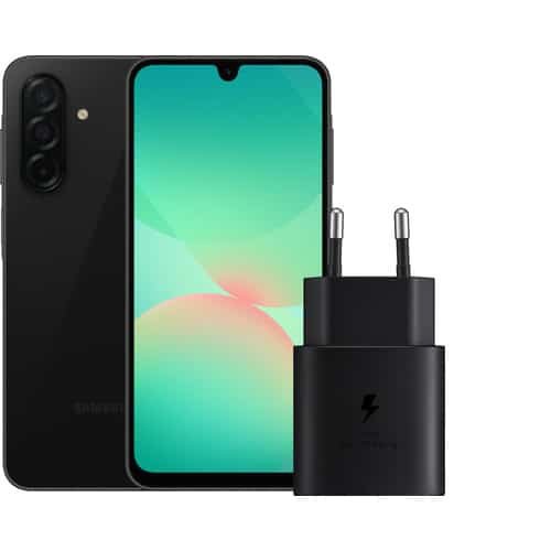 Samsung Galaxy A26 5G — 128 Go, noir + chargeur Samsung 25 W (noir)