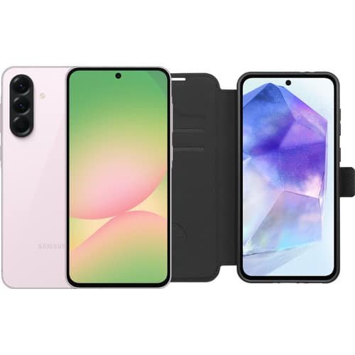 Samsung Galaxy A56 128 Go Rose 5G avec étui portefeuille BlueBuilt noir