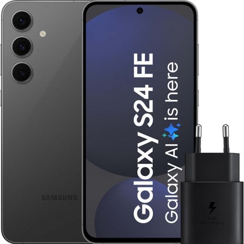 Samsung Galaxy S24 FE 128 Go gris 5G avec chargeur 25 W noir inclus