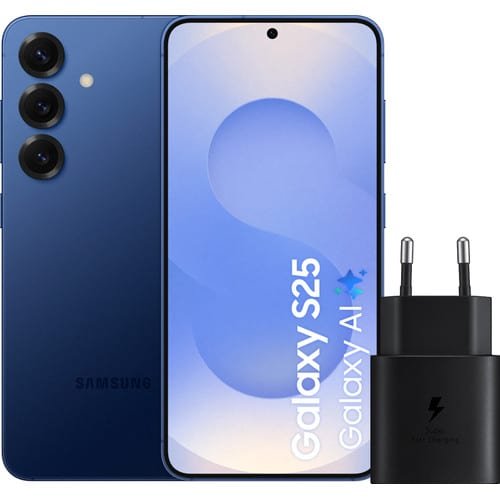 Samsung Galaxy S25 256 Go Bleu foncé 5G + Chargeur Samsung 25 W Noir