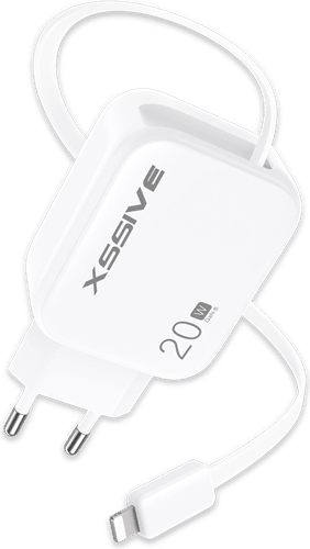 Xssive 20W PD GAN Fast Charger with Retractable 8-Pin Cable XSS-AC78L | MondiParts B.V.