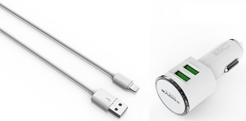 Xssive Duo Car Charger+Cable for iPhone DL-C29 - White | MondiParts B.V.